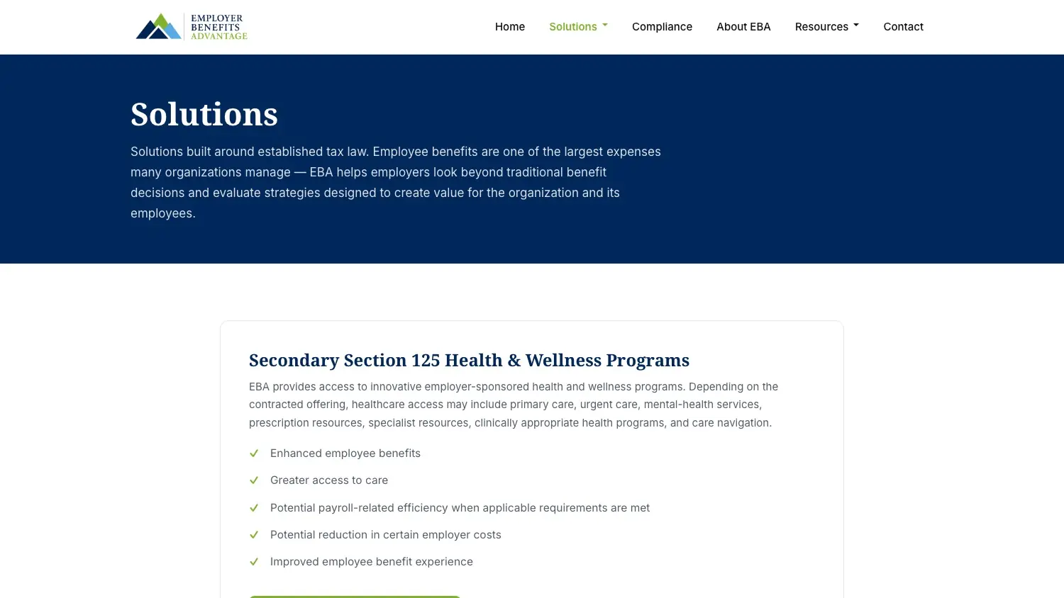 Solutions — Section 125 health and wellness programs