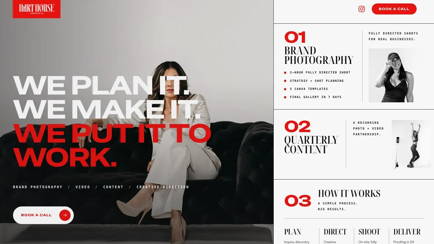 We plan it. We make it. We put it to work. — the statement over rotating photography, offers ruled on the right