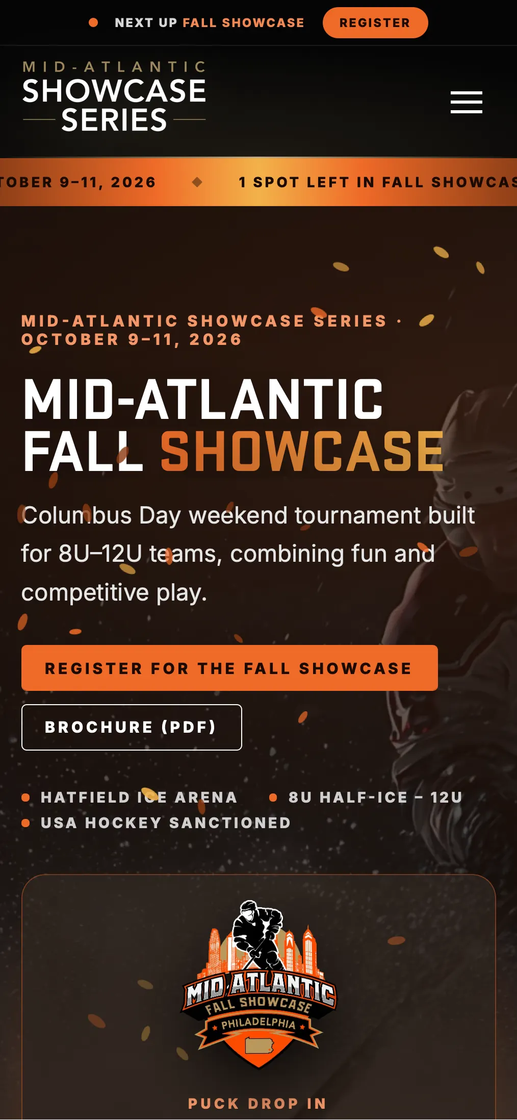 The Fall Showcase page on a phone