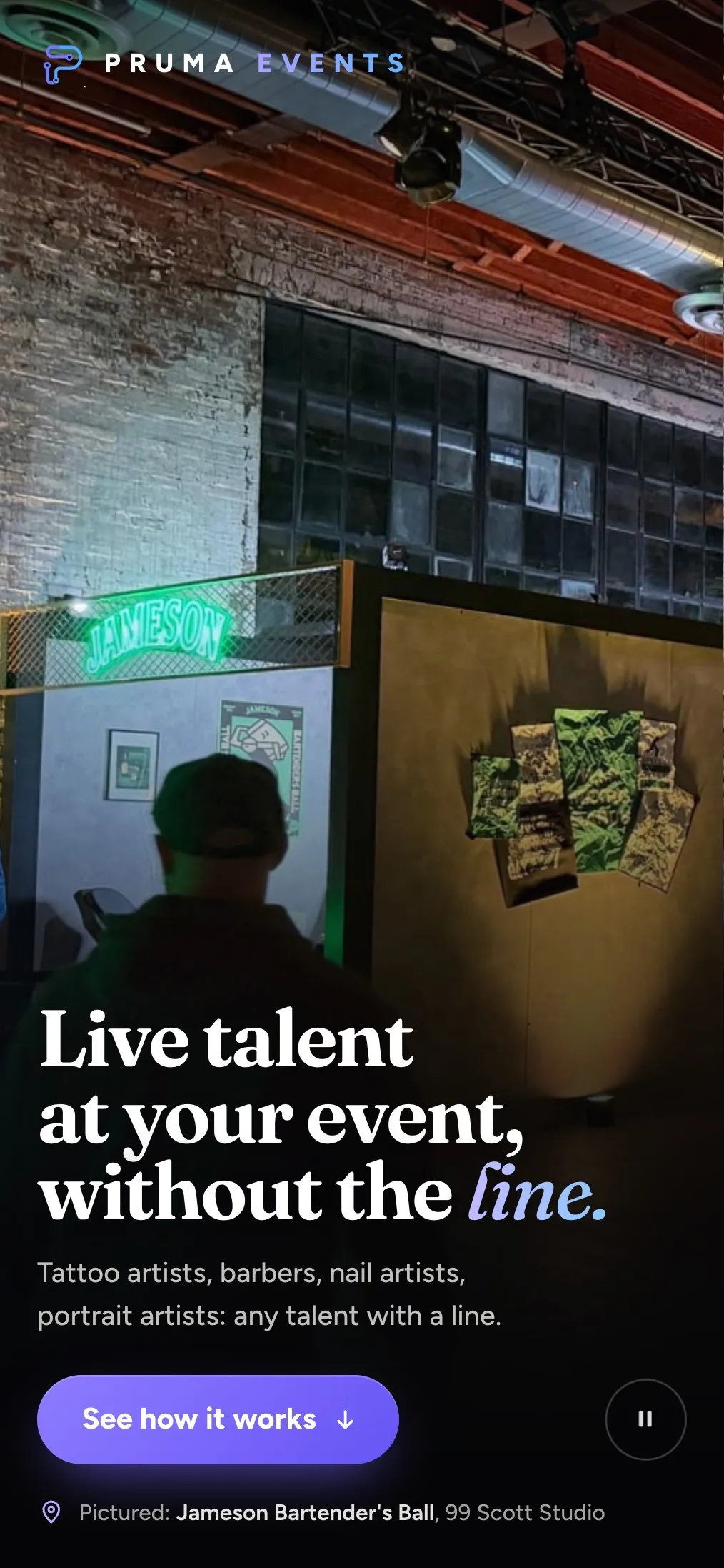 The Pruma Events opening on a phone