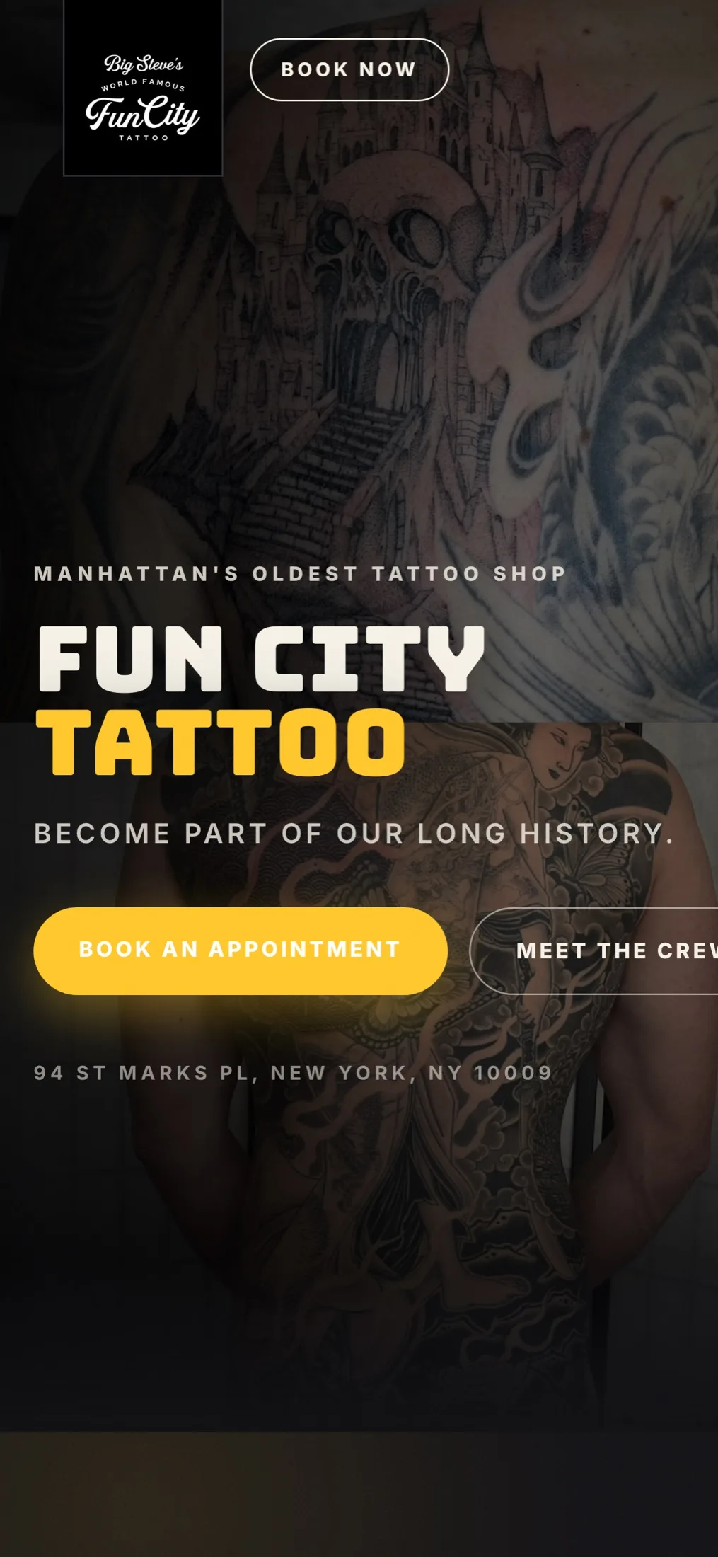 The same shop site on a phone, booking in two taps