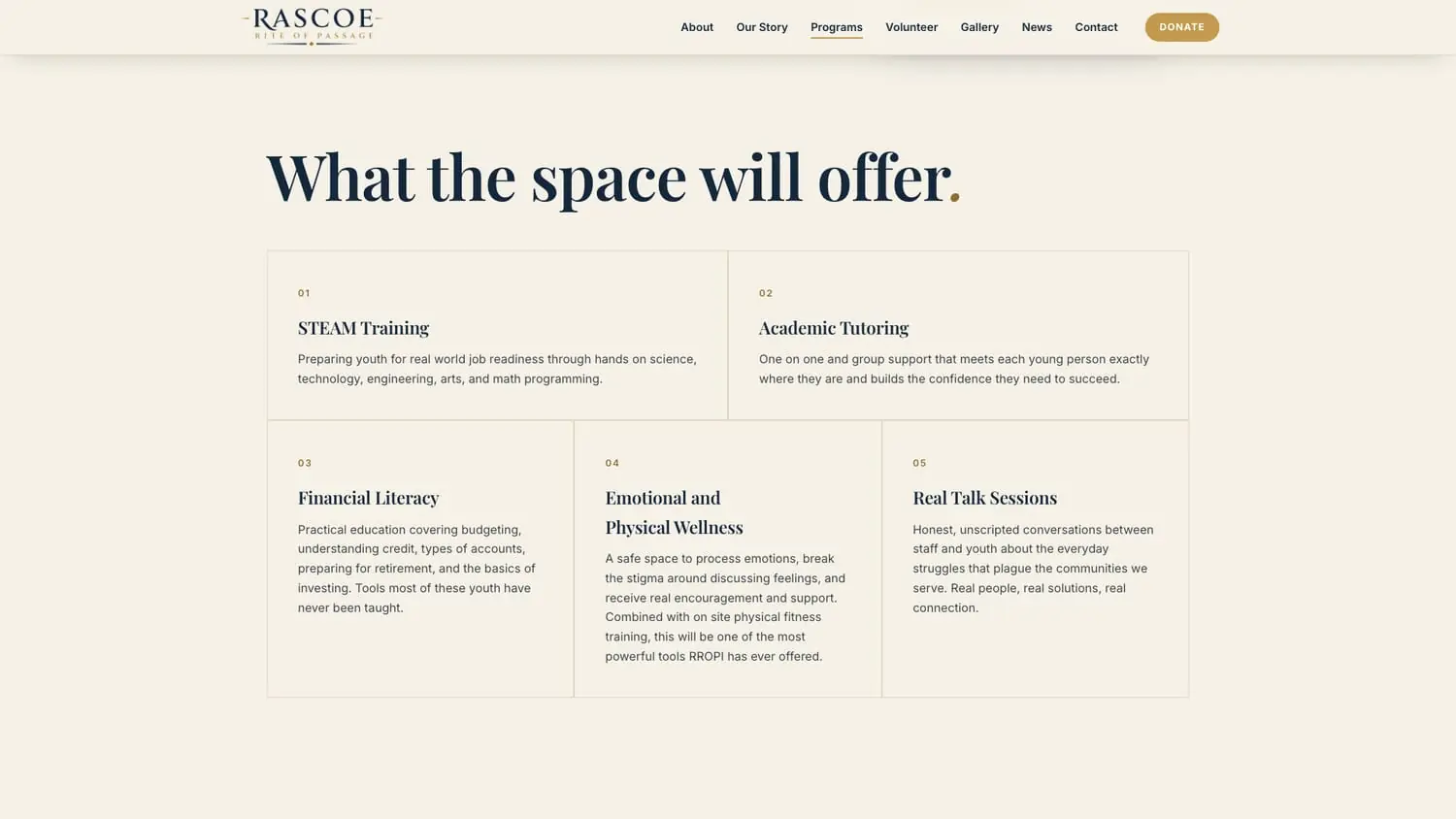 What the Rite of Passage House will offer