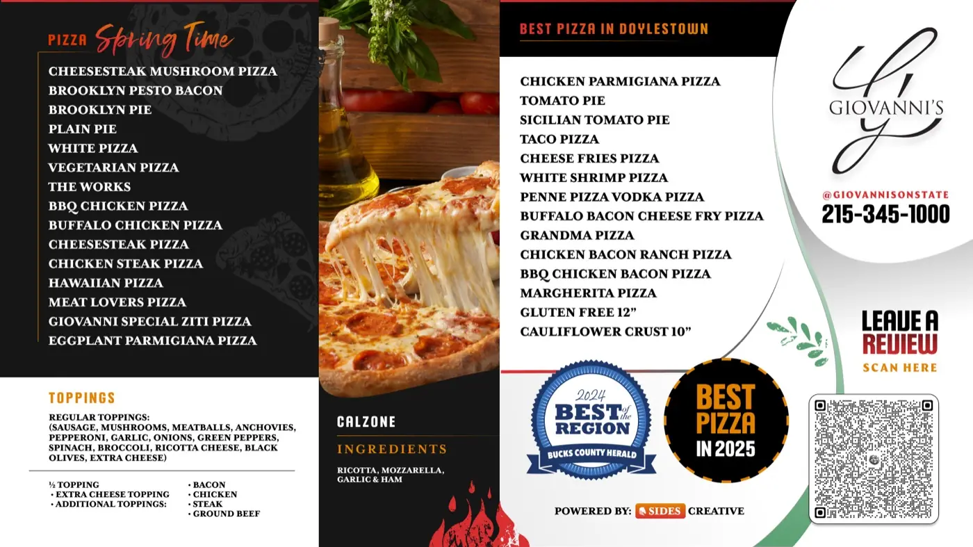 Giovanni’s pizza menu board