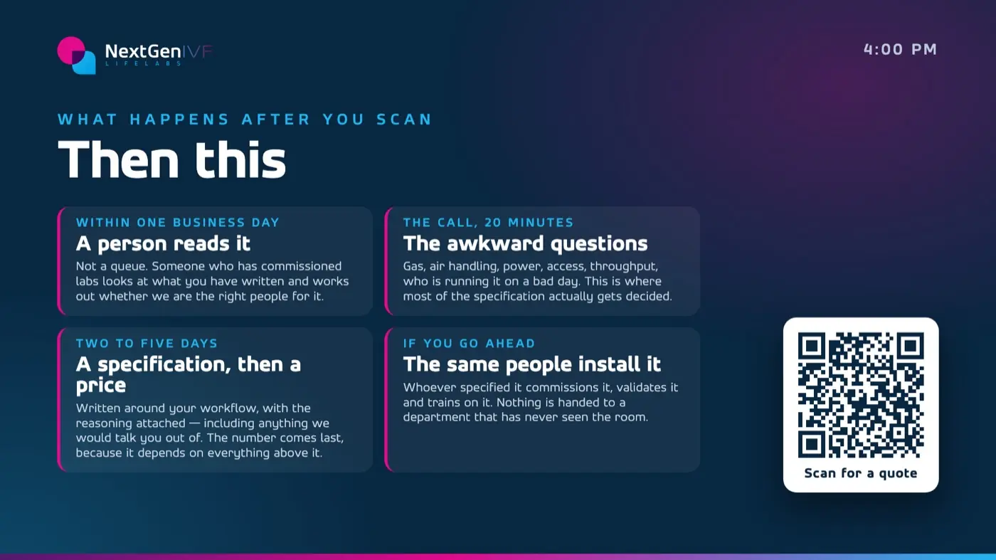 What happens after you scan: booth quote follow-up screen